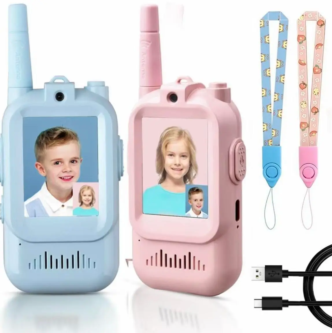 Multifunctional visual children’s video intercom toy set(pink blue 2-piece)