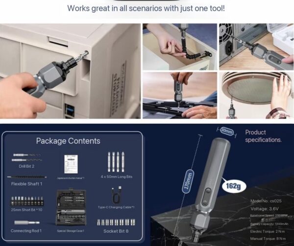 upgraded 38-in-1 Electric Screwdriver Set is designed with a highly efficient magnetic bit system that significantly improves usability and working speed. Each precision bit features strong magnetic adsorption, allowing quick attachment and stable fixation during operation. This ensures screws are firmly held in place, reducing the risk of dropping or losing tiny components during delicate repair tasks.