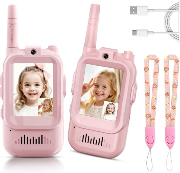Multifunctional visual children's video intercom toy set(pink blue 2-piece)