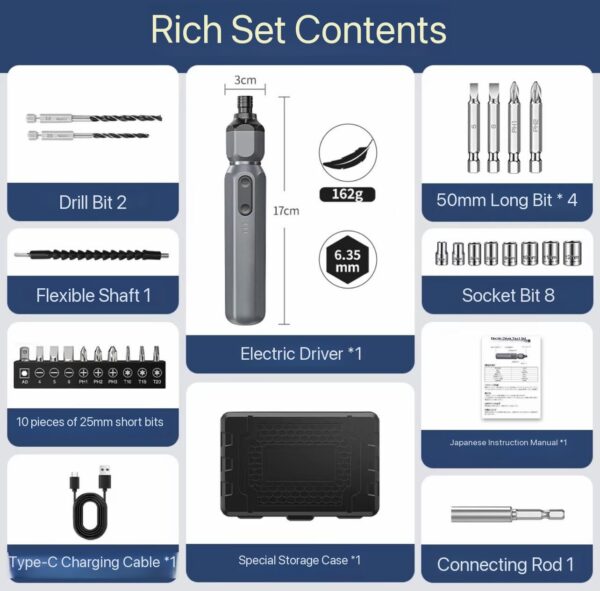 The complete 38-in-1 kit includes a wide range of precision bits covering multiple screw types such as Phillips, flathead, Torx, hex, and more. It also comes with essential repair accessories designed for mobile device servicing, including pry tools for screen opening, tweezers for precision handling, and extension shafts for deep or narrow spaces. All components are neatly organized in a compact storage case, ensuring easy portability and efficient tool management. Overall, the combination of magnetic precision control, user-friendly operation, and a complete accessory system makes this screwdriver set a versatile and reliable solution for both professional technicians and everyday DIY users.