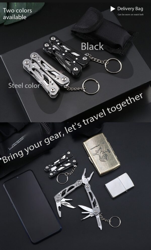 Not every problem in daily life requires a full-size toolbox. Sometimes you only need a simple tool to open a package, tighten a loose screw, cut a small piece of material, or handle a quick adjustment. This compact folding multi-tool is designed for everyday convenience. It combines multiple useful tools into one small and portable design, making it easy to carry anywhere you go. When folded, the tool takes up very little space and can be attached directly to your keychain, placed in your pocket, backpack, car compartment, or daily carry setup. Unlike traditional tools that stay at home because they are too large to carry, this mini multi-tool is always ready when you need it. When opened, it works as a compact pair of pliers for gripping and handling small objects. The built-in tools provide extra versatility, including screwdrivers, scissors, bottle opener, file, small knife, and other practical functions for everyday situations. From opening delivery packages at home, making quick adjustments at work, organizing small items, or preparing for outdoor activities, this multi-tool provides convenient support without taking up unnecessary space. Its lightweight folding structure makes it ideal for people who appreciate practical gear, simple solutions, and smart everyday accessories. A keychain does not have to be just an accessory. With this compact multi-tool, it becomes a small but useful helper that is always within reach.