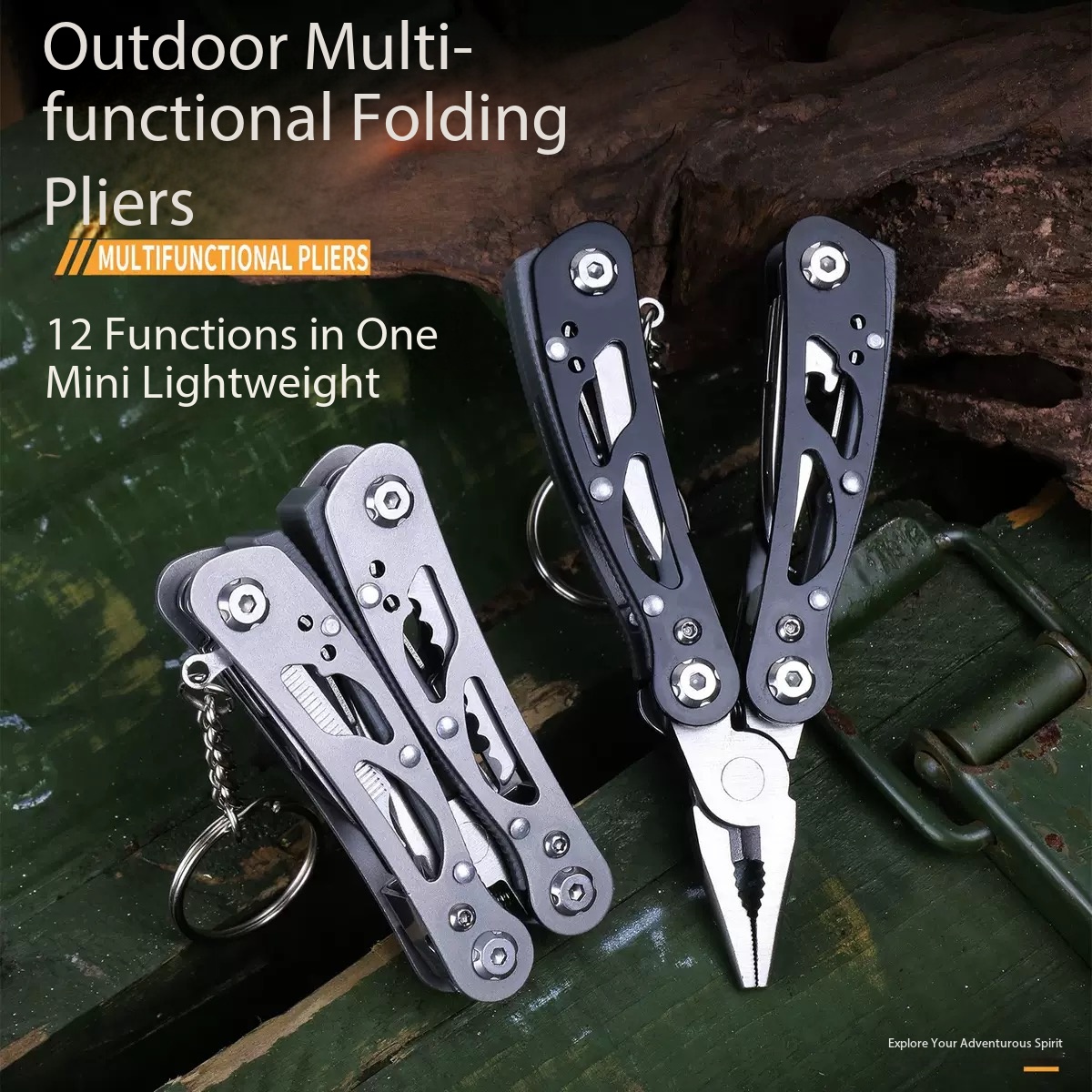 Compact folding tool keychain / Includes pliers / screwdriver / knife and other tools
